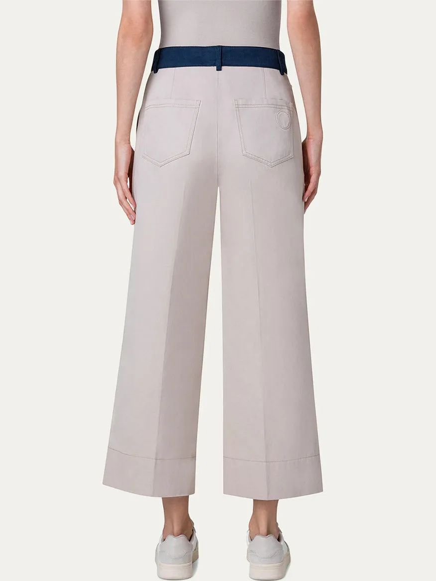 Akris Punto Chiara Colorblock Wide Leg Crop Pants in Beige/Navy/Orange