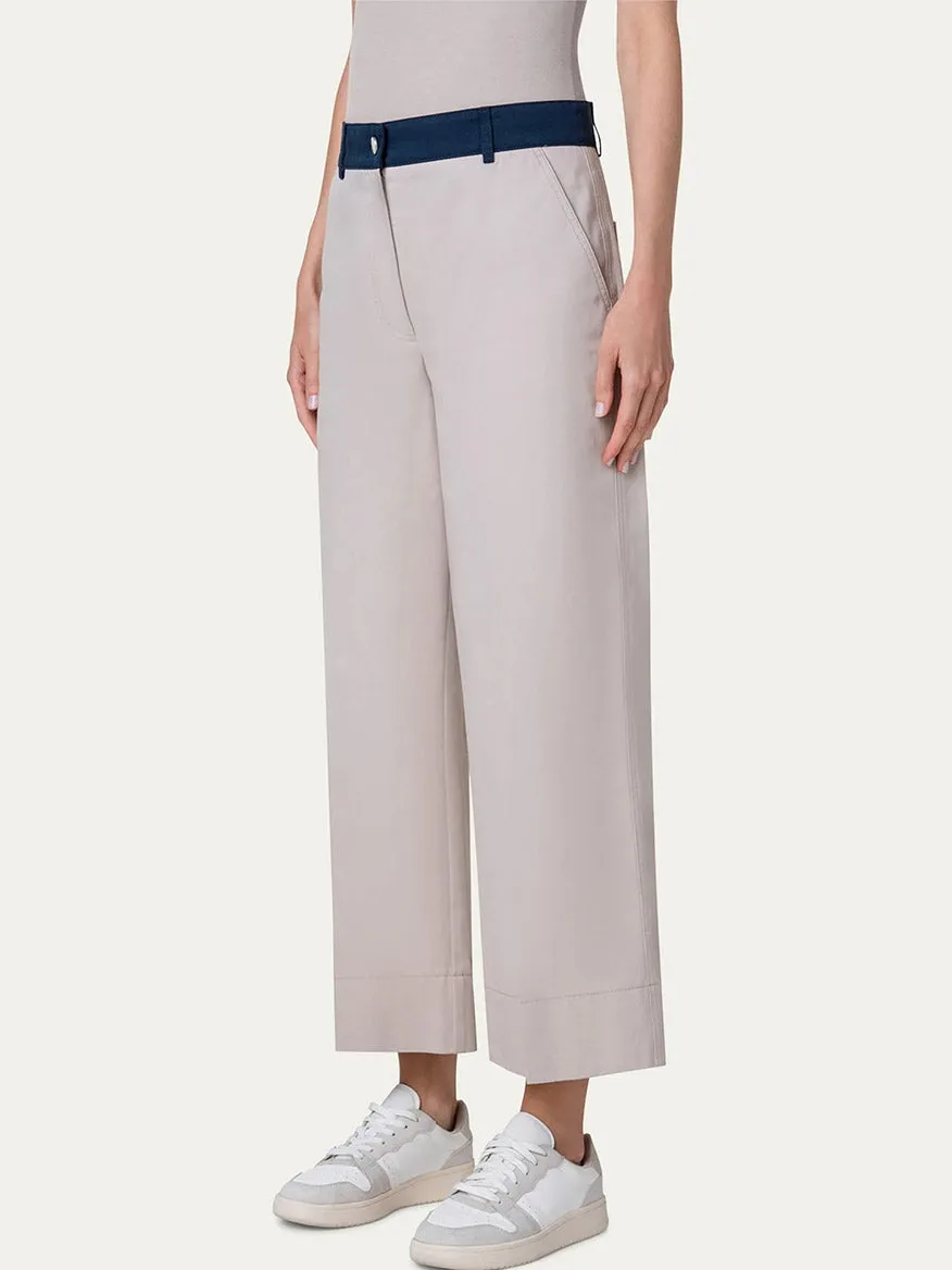 Akris Punto Chiara Colorblock Wide Leg Crop Pants in Beige/Navy/Orange