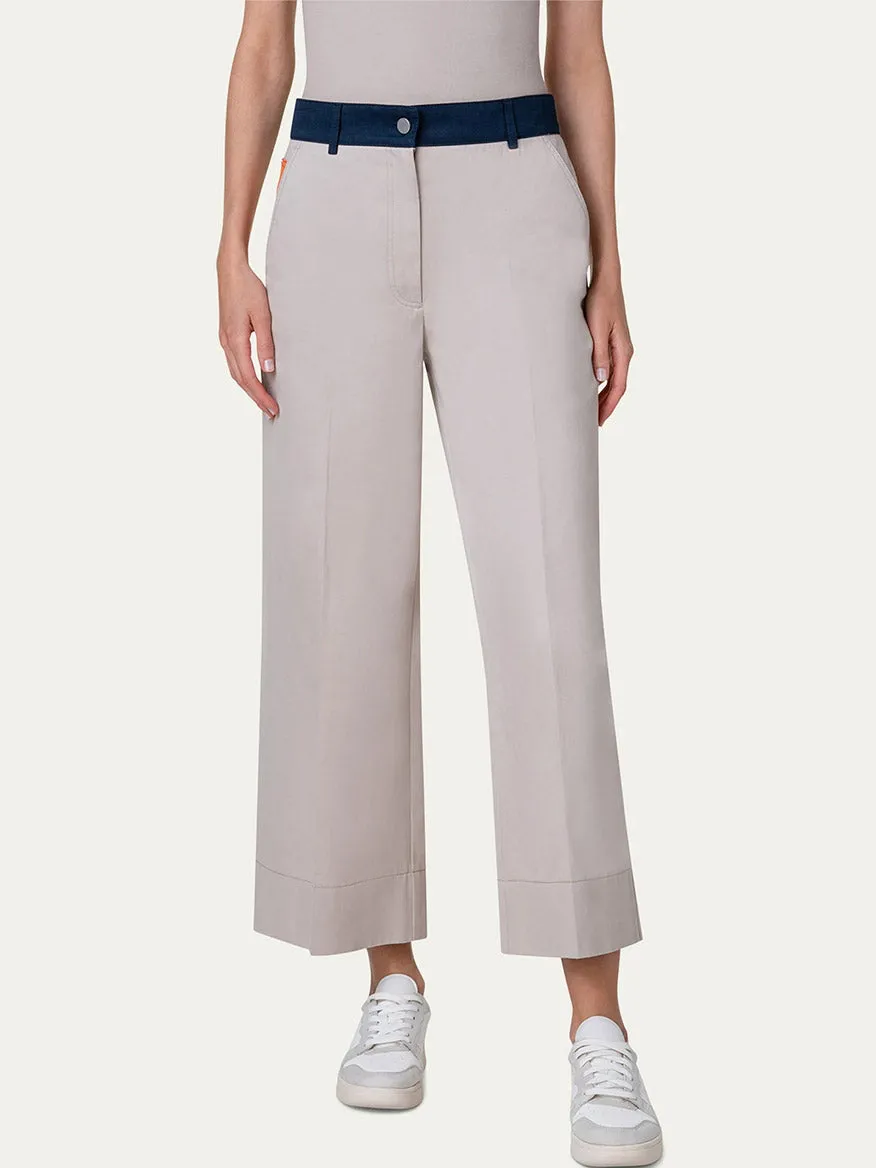 Akris Punto Chiara Colorblock Wide Leg Crop Pants in Beige/Navy/Orange