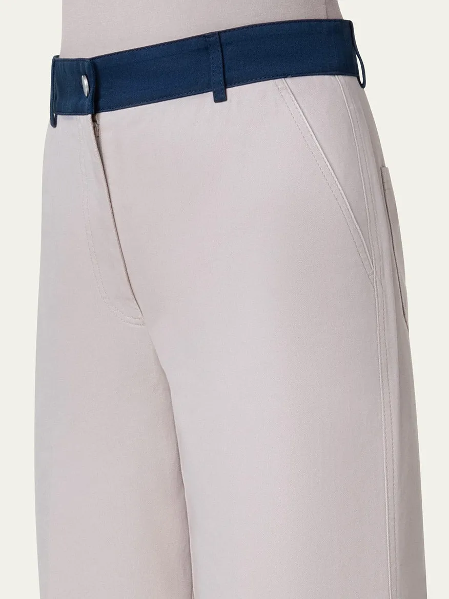 Akris Punto Chiara Colorblock Wide Leg Crop Pants in Beige/Navy/Orange
