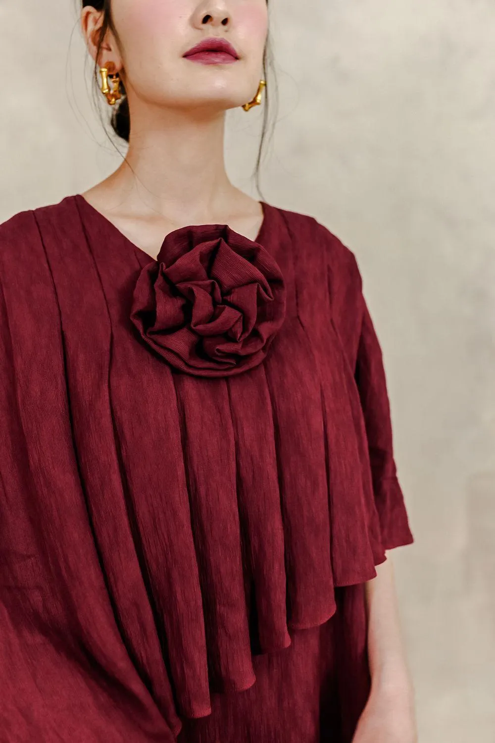 Anya Straight Cape Sleeved Silk Midi Dress