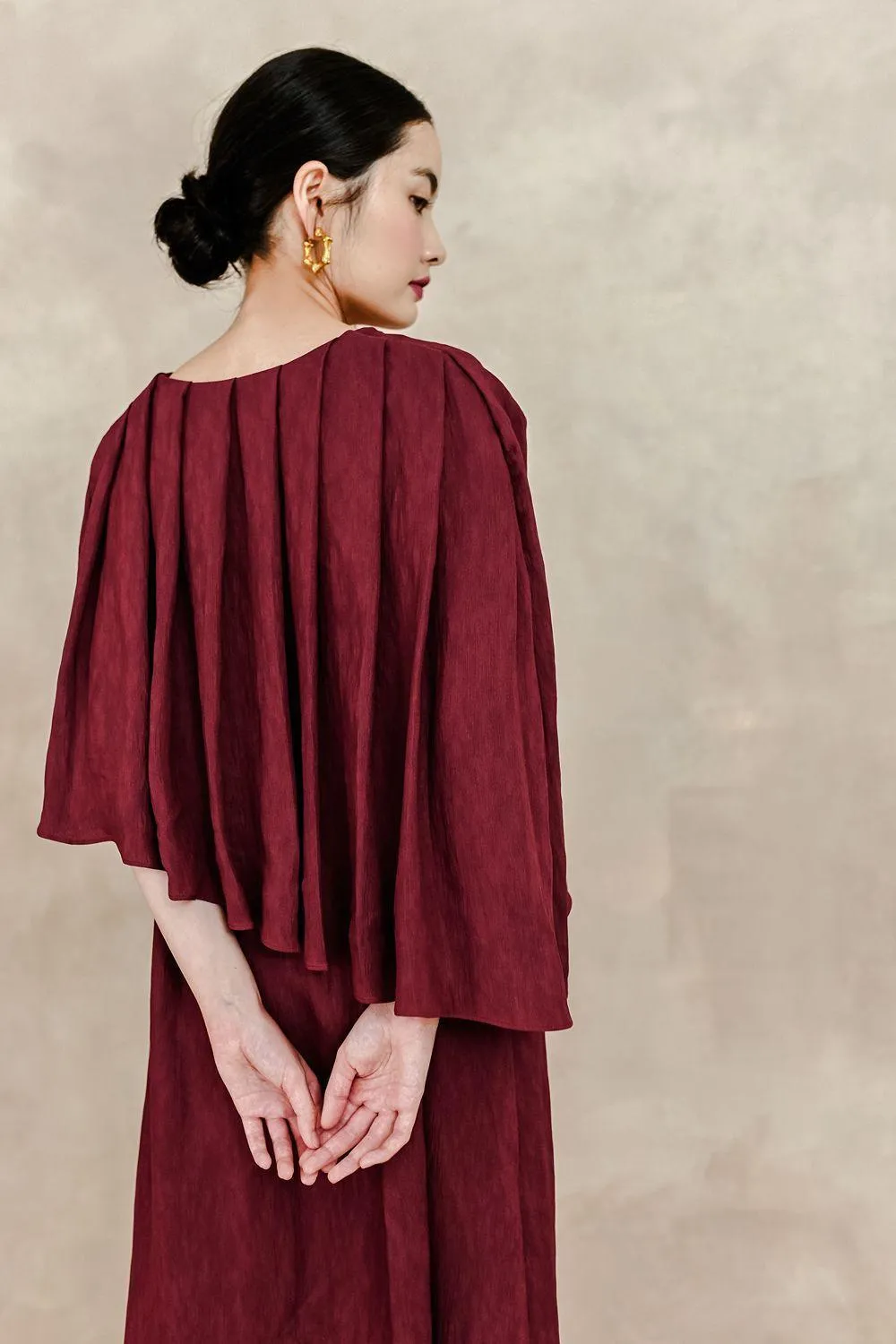 Anya Straight Cape Sleeved Silk Midi Dress