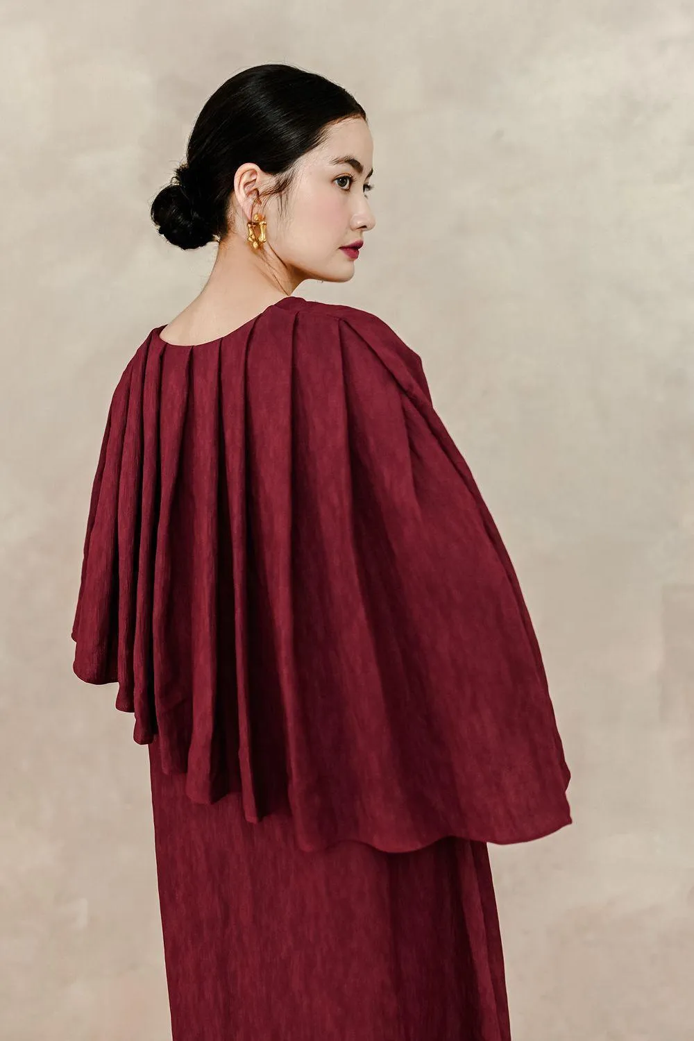 Anya Straight Cape Sleeved Silk Midi Dress