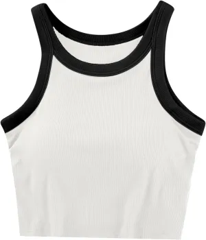 Built in Bra Tank Tops for Women Padded Sleeveless Crop Camisole Comfy Knit Lounge T Shirts Summer Casual Tops