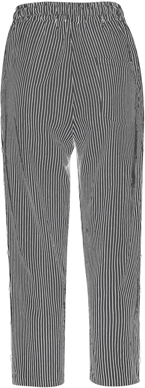 Capri Pants for Women Summer Drawstring High Waisted Striped Linen Pants Loose Crop Beach Gauze Pants with Pockets