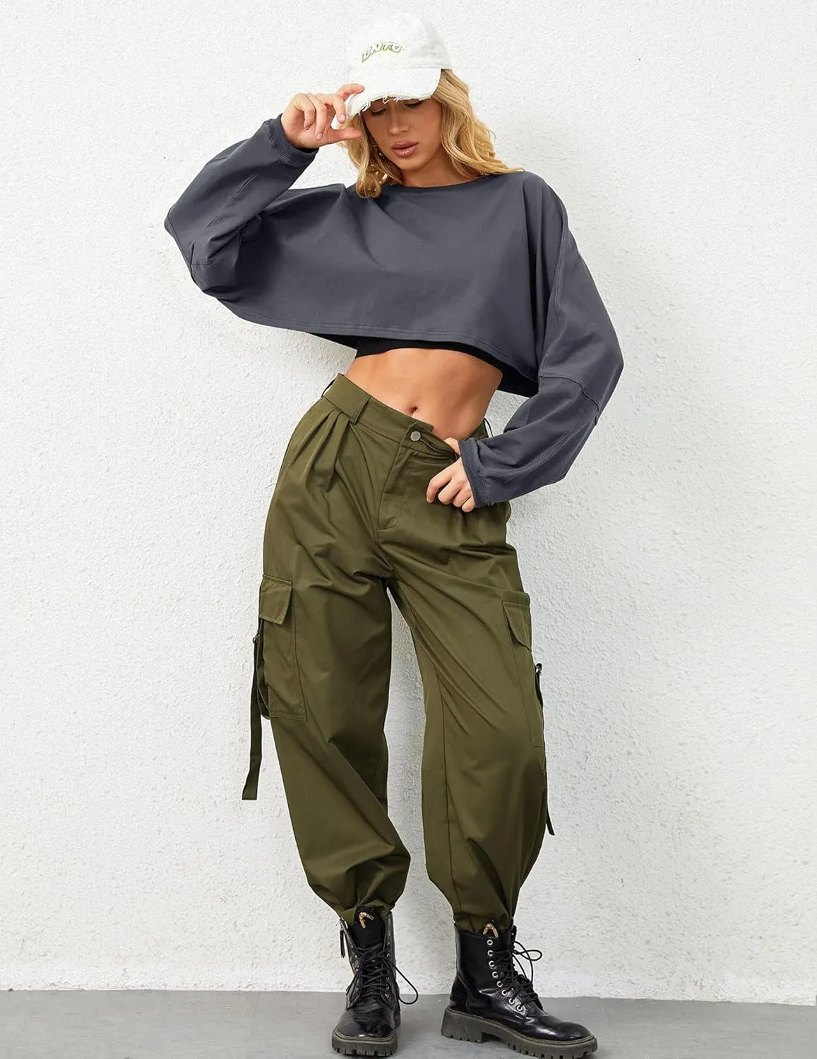 Cropped Sweatshirt Long Sleeve Crop Top Workout Oversized Sweatshirt Loose Crop Tops For Women Crewneck Sweatshirt