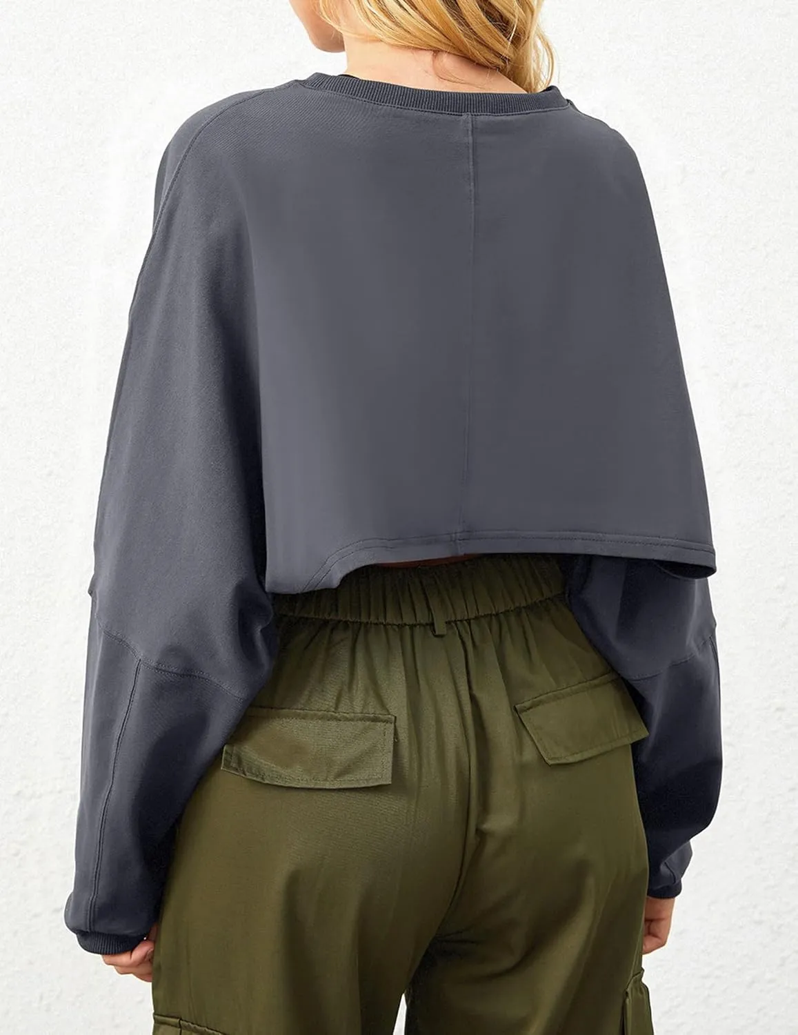 Cropped Sweatshirt Long Sleeve Crop Top Workout Oversized Sweatshirt Loose Crop Tops For Women Crewneck Sweatshirt