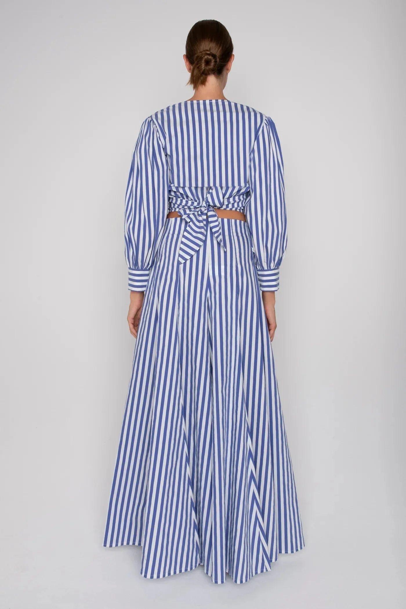 Cropped Wrap Blouse - Blue   White Stripe