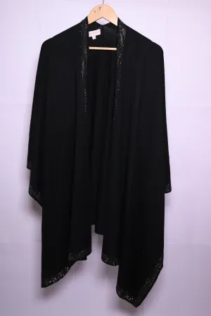 Elegant Black Viscose Winter Cape with Golden Rhinestones - Lucy Sparks
