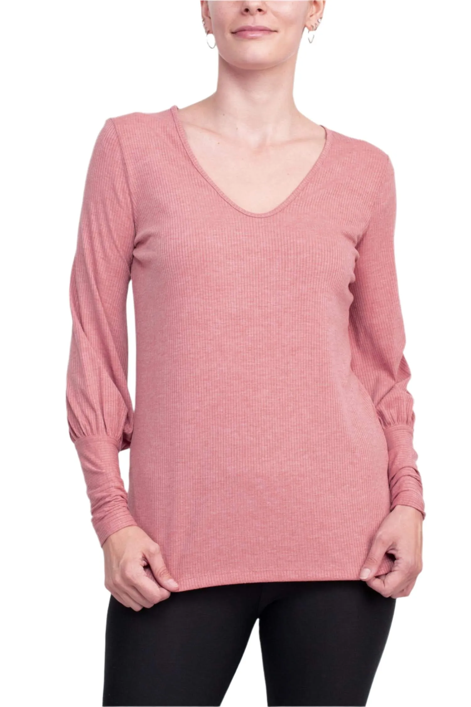 Ellen Tracy Scoop Neck Blouson Long Sleeve Solid Knit Jersey Top