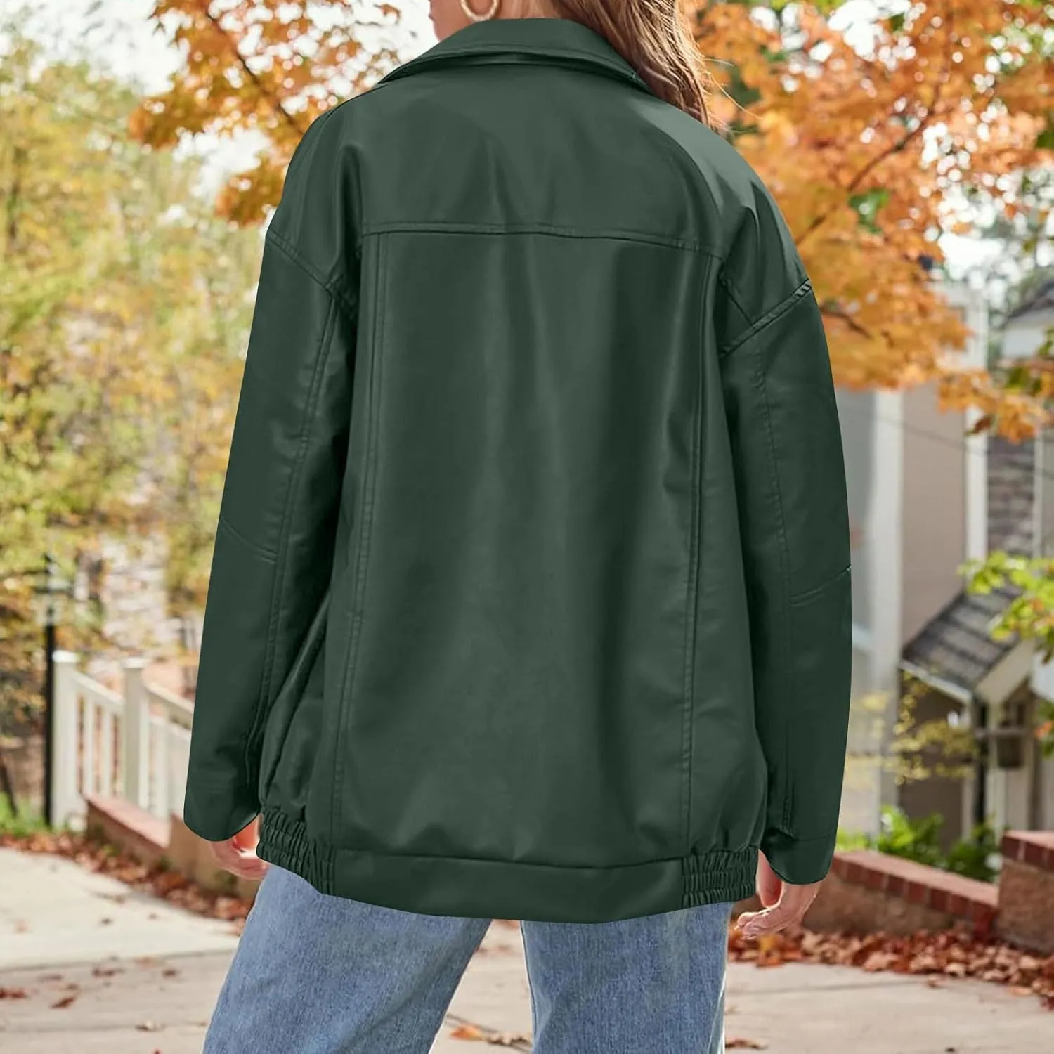 Faux Leather Jacket Women Oversized Zipper Casual Coats Trendy Motocycle Fall Jackets 2024 Trendy Clothes With Pockets