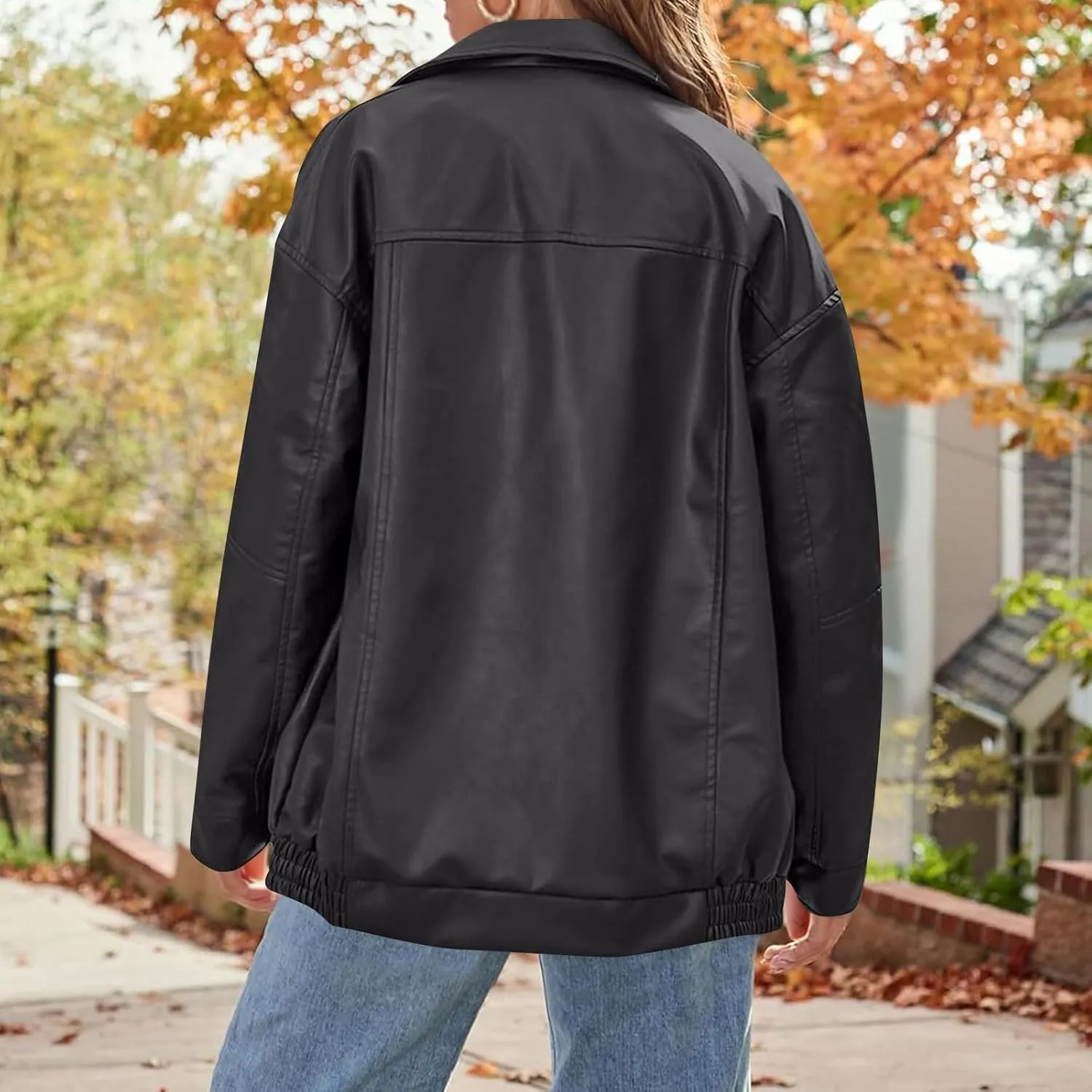 Faux Leather Jacket Women Oversized Zipper Casual Coats Trendy Motocycle Fall Jackets 2024 Trendy Clothes With Pockets