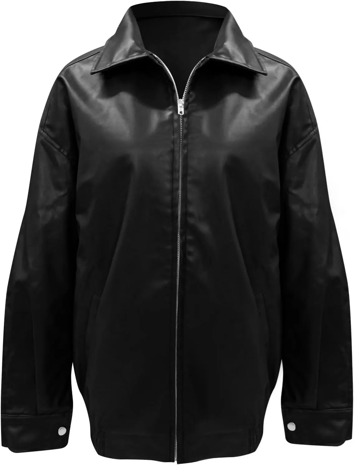 Faux Leather Jacket Women Oversized Zipper Casual Coats Trendy Motocycle Fall Jackets 2024 Trendy Clothes With Pockets