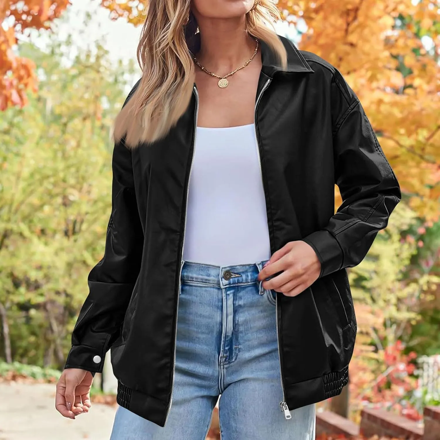 Faux Leather Jacket Women Oversized Zipper Casual Coats Trendy Motocycle Fall Jackets 2024 Trendy Clothes With Pockets