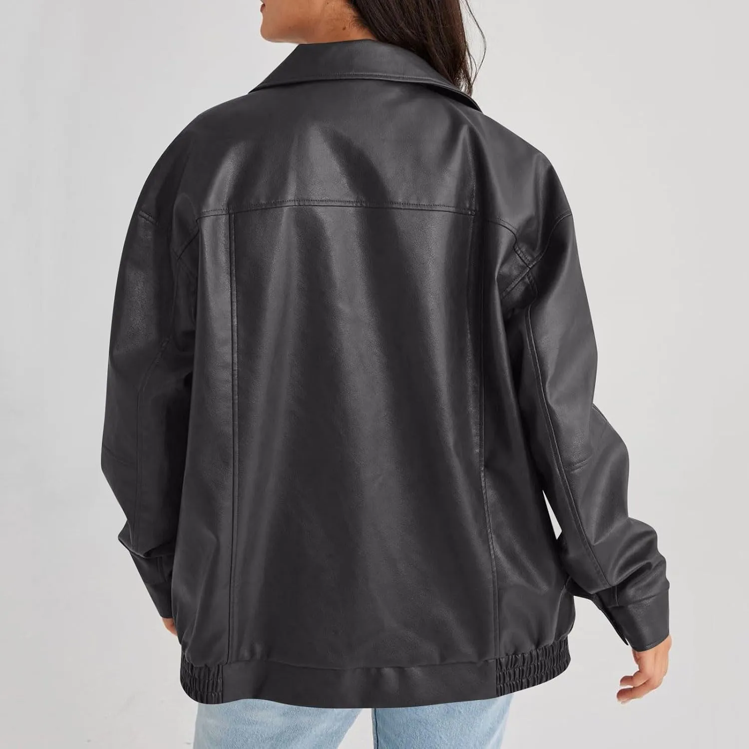 Faux Leather Jacket Women Oversized Zipper Casual Coats Trendy Motocycle Fall Jackets 2024 Trendy Clothes With Pockets