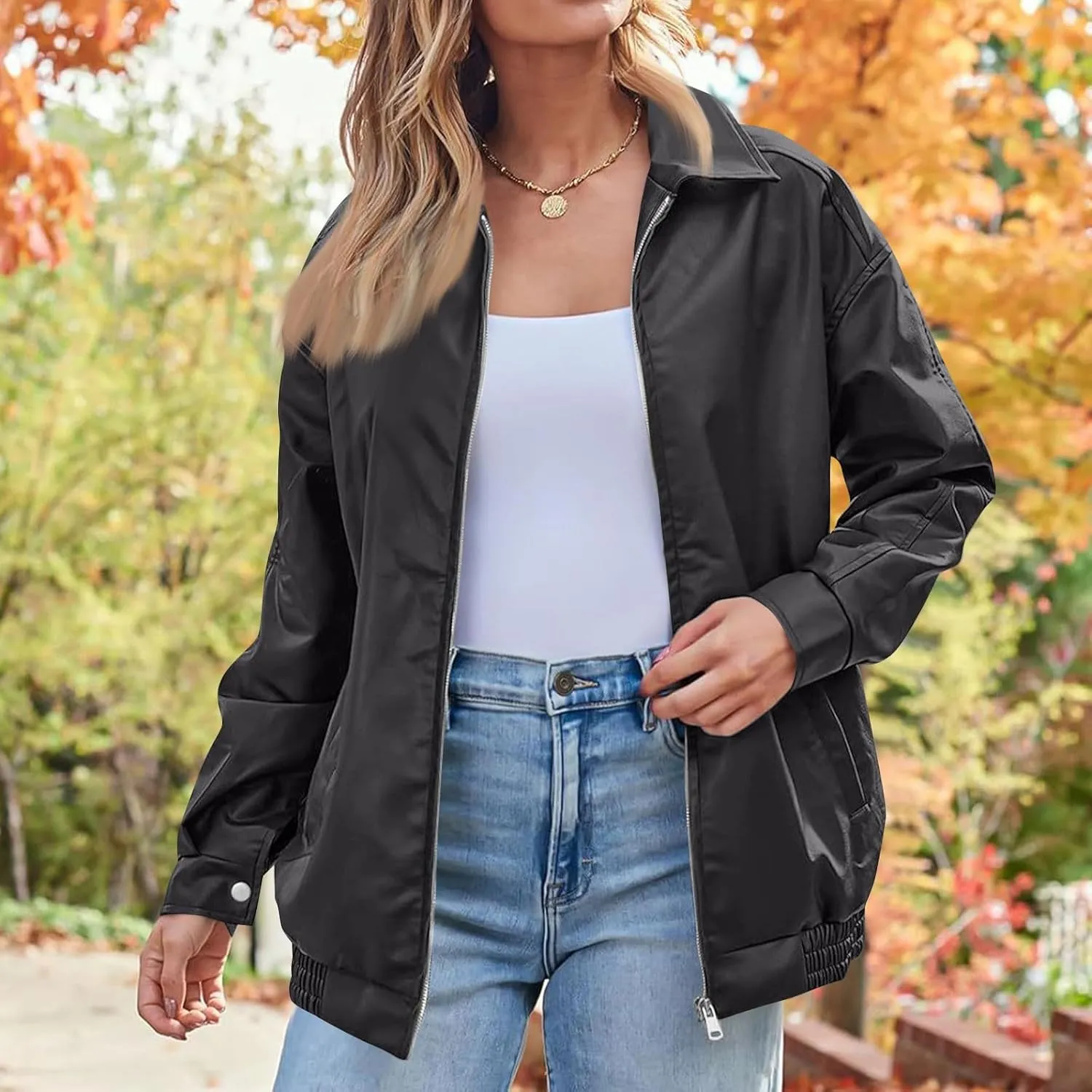 Faux Leather Jacket Women Oversized Zipper Casual Coats Trendy Motocycle Fall Jackets 2024 Trendy Clothes With Pockets