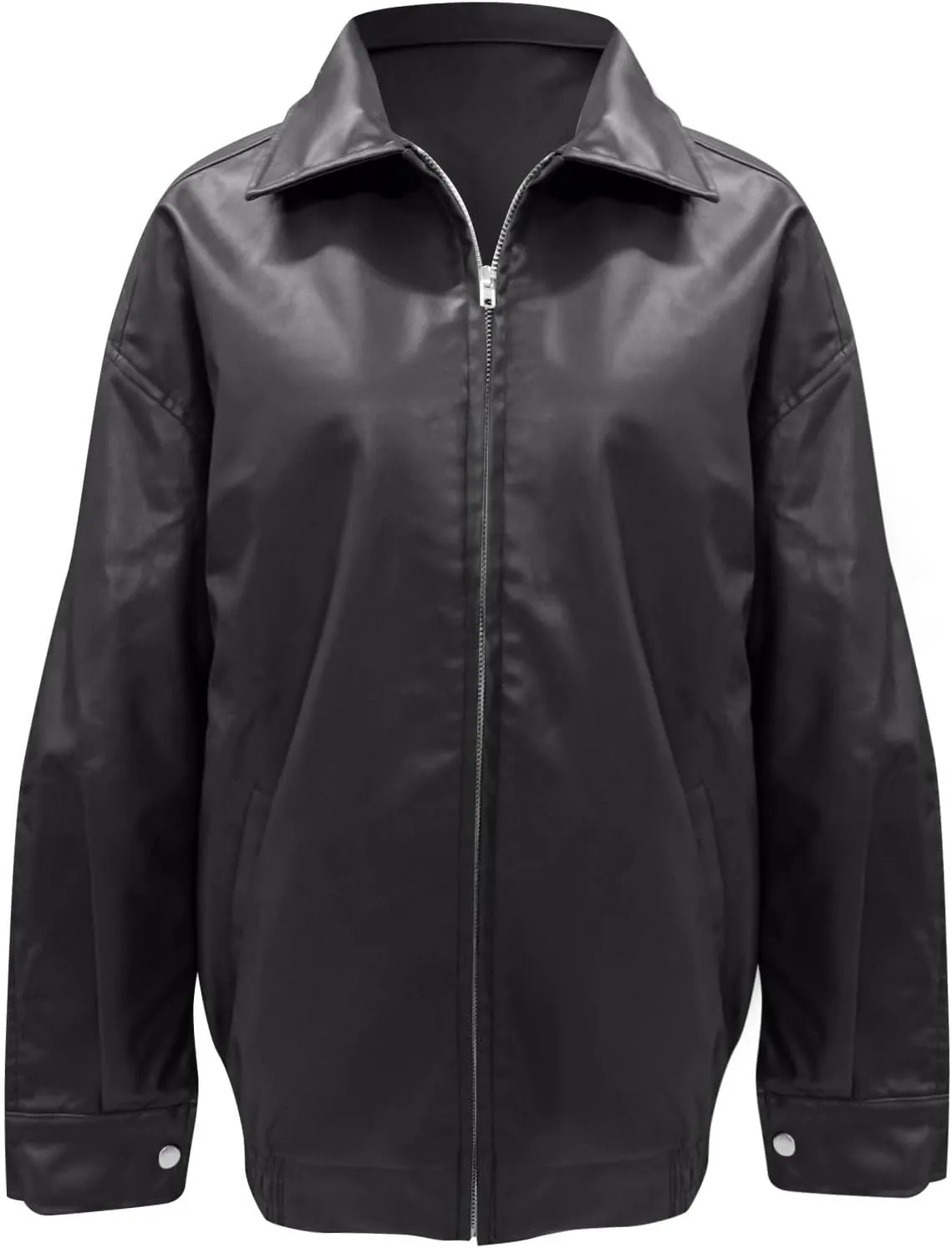 Faux Leather Jacket Women Oversized Zipper Casual Coats Trendy Motocycle Fall Jackets 2024 Trendy Clothes With Pockets