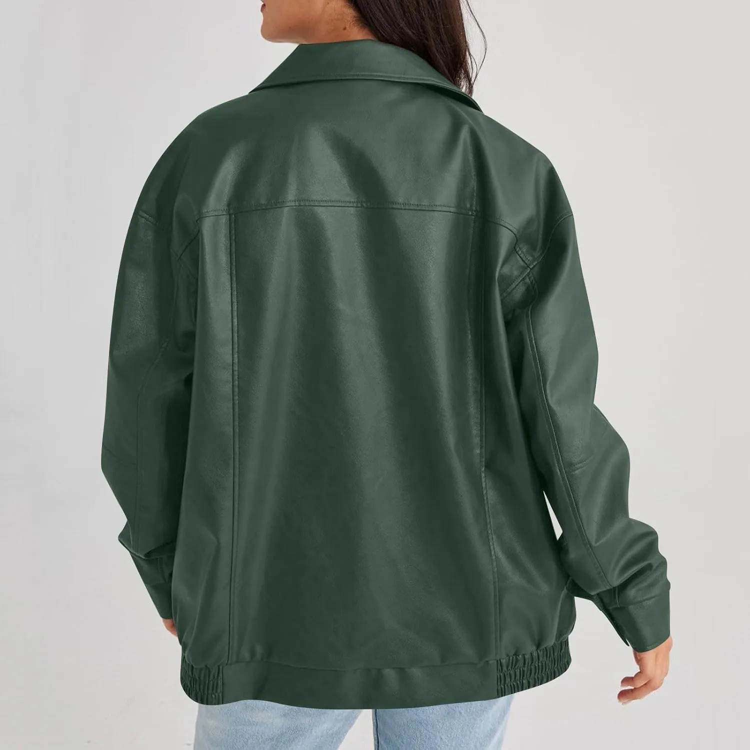 Faux Leather Jacket Women Oversized Zipper Casual Coats Trendy Motocycle Fall Jackets 2024 Trendy Clothes With Pockets
