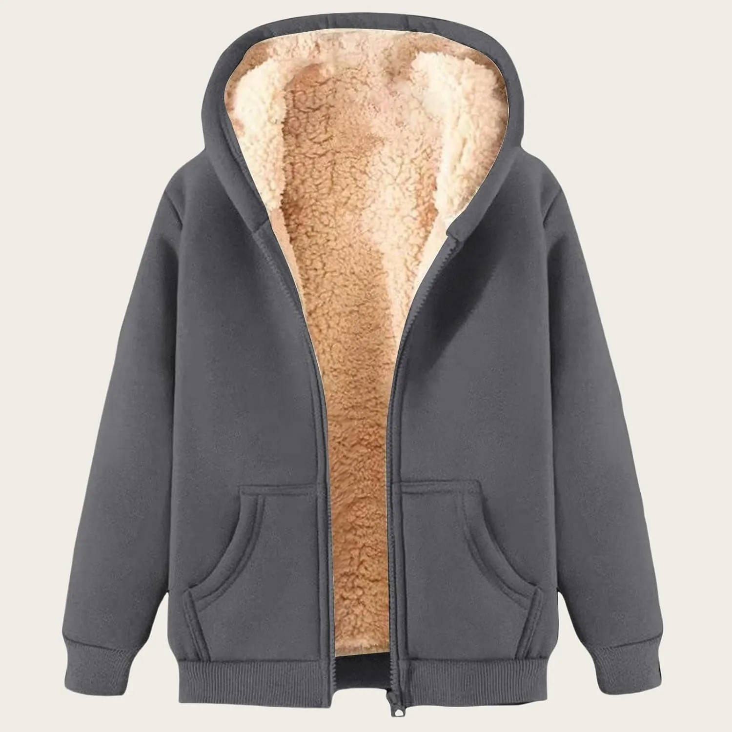 Fleece Hoodie for Men Full Zip Sherpa Lined Sweatshirt Winter Warm Hooded Coat Solid Thermal Coats Work Wear for Men