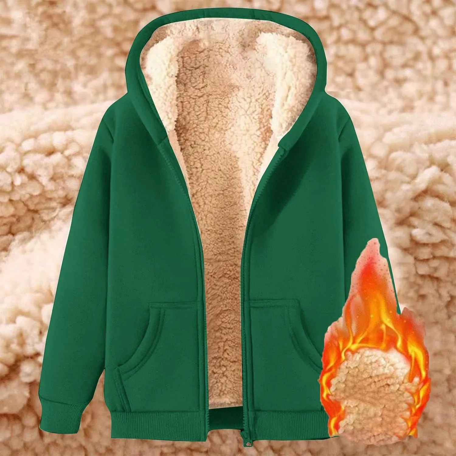 Fleece Hoodie for Men Full Zip Sherpa Lined Sweatshirt Winter Warm Hooded Coat Solid Thermal Coats Work Wear for Men