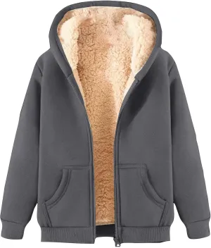 Fleece Hoodie for Men Full Zip Sherpa Lined Sweatshirt Winter Warm Hooded Coat Solid Thermal Coats Work Wear for Men