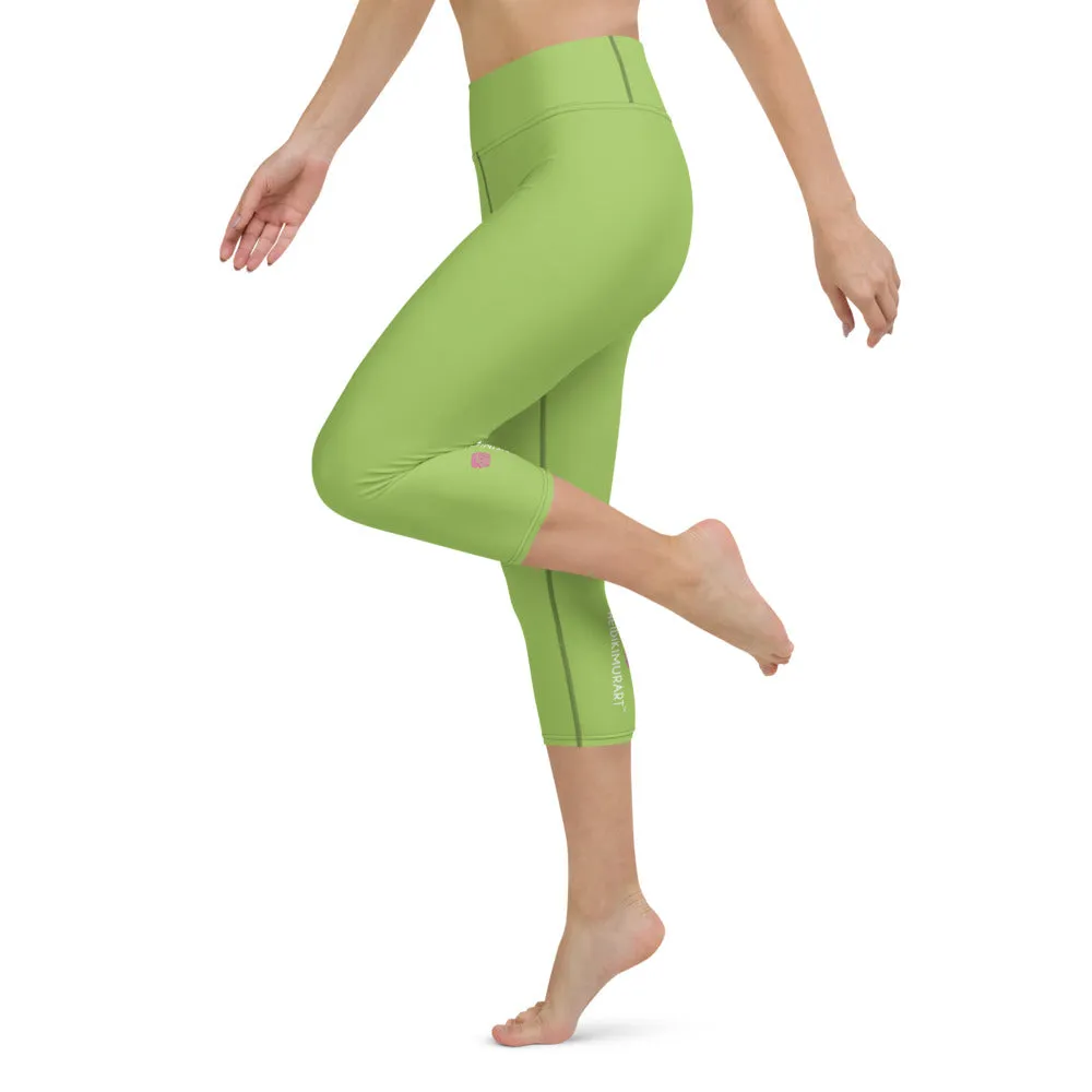 Green Solid Yoga Capri Leggings, Solid Color Pastel Green Women's Capris Tights-Made in USA/EU/MX