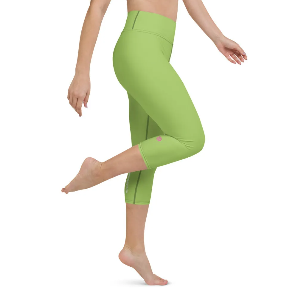 Green Solid Yoga Capri Leggings, Solid Color Pastel Green Women's Capris Tights-Made in USA/EU/MX