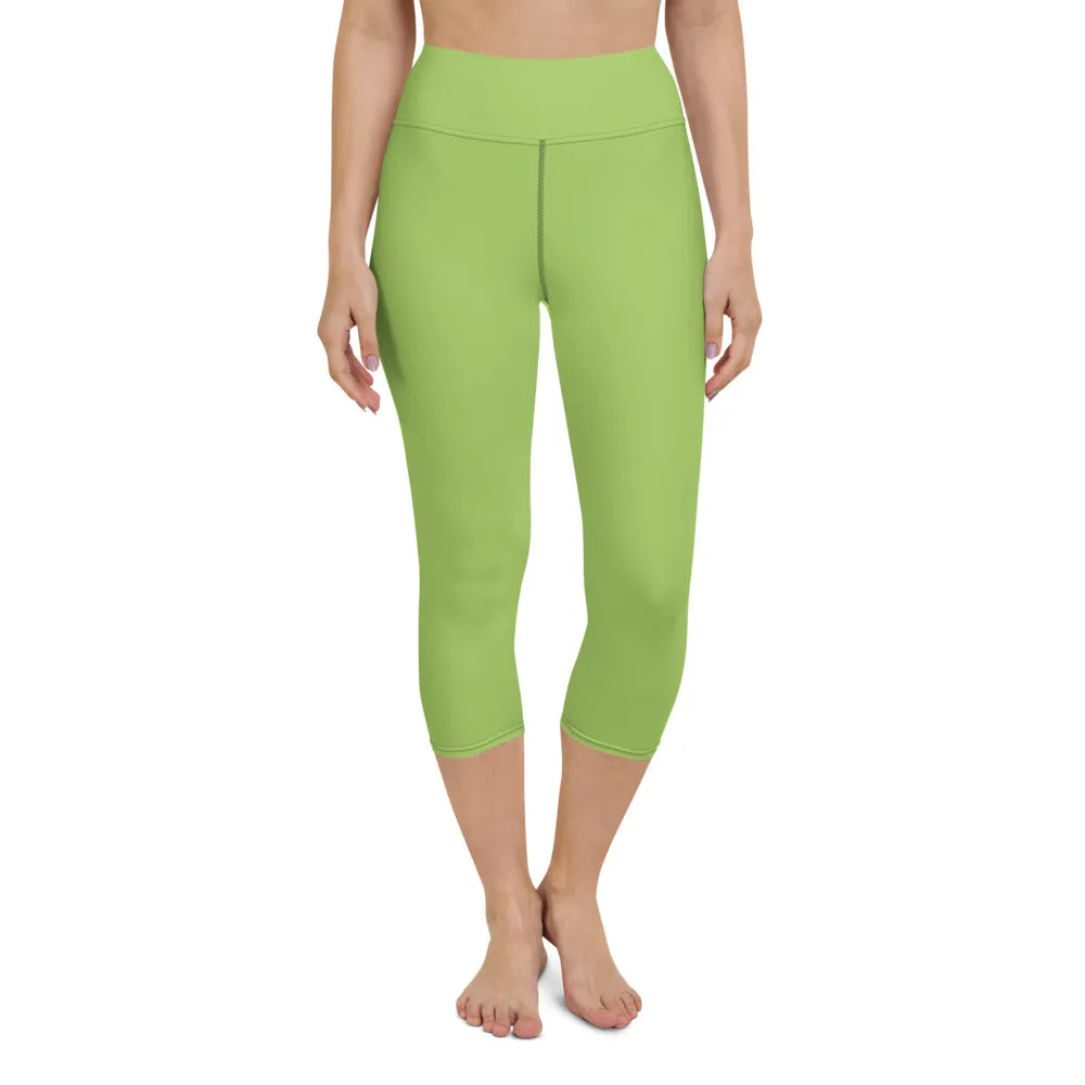 Green Solid Yoga Capri Leggings, Solid Color Pastel Green Women's Capris Tights-Made in USA/EU/MX