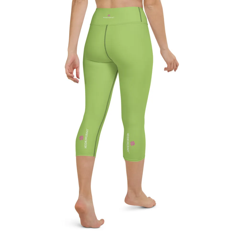 Green Solid Yoga Capri Leggings, Solid Color Pastel Green Women's Capris Tights-Made in USA/EU/MX
