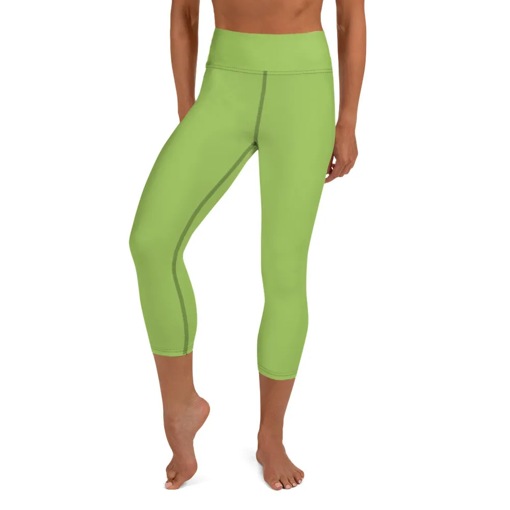 Green Solid Yoga Capri Leggings, Solid Color Pastel Green Women's Capris Tights-Made in USA/EU/MX