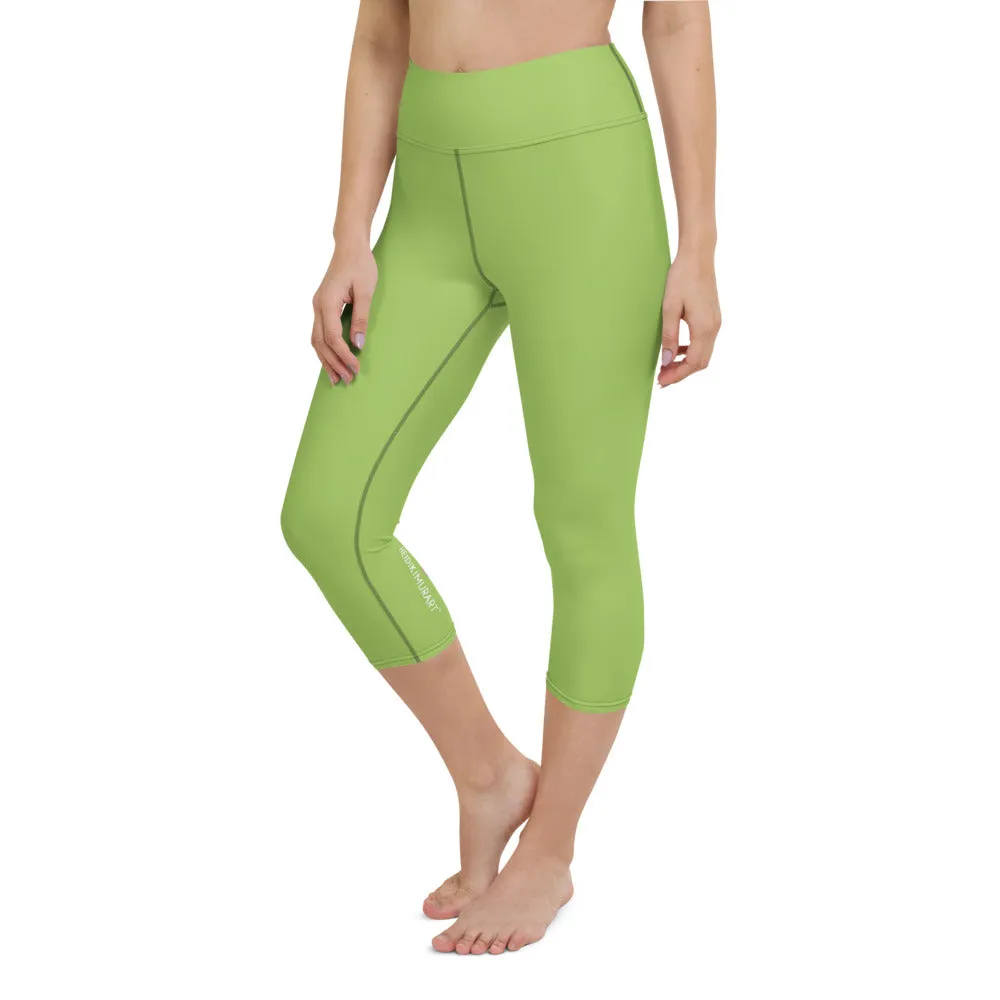 Green Solid Yoga Capri Leggings, Solid Color Pastel Green Women's Capris Tights-Made in USA/EU/MX
