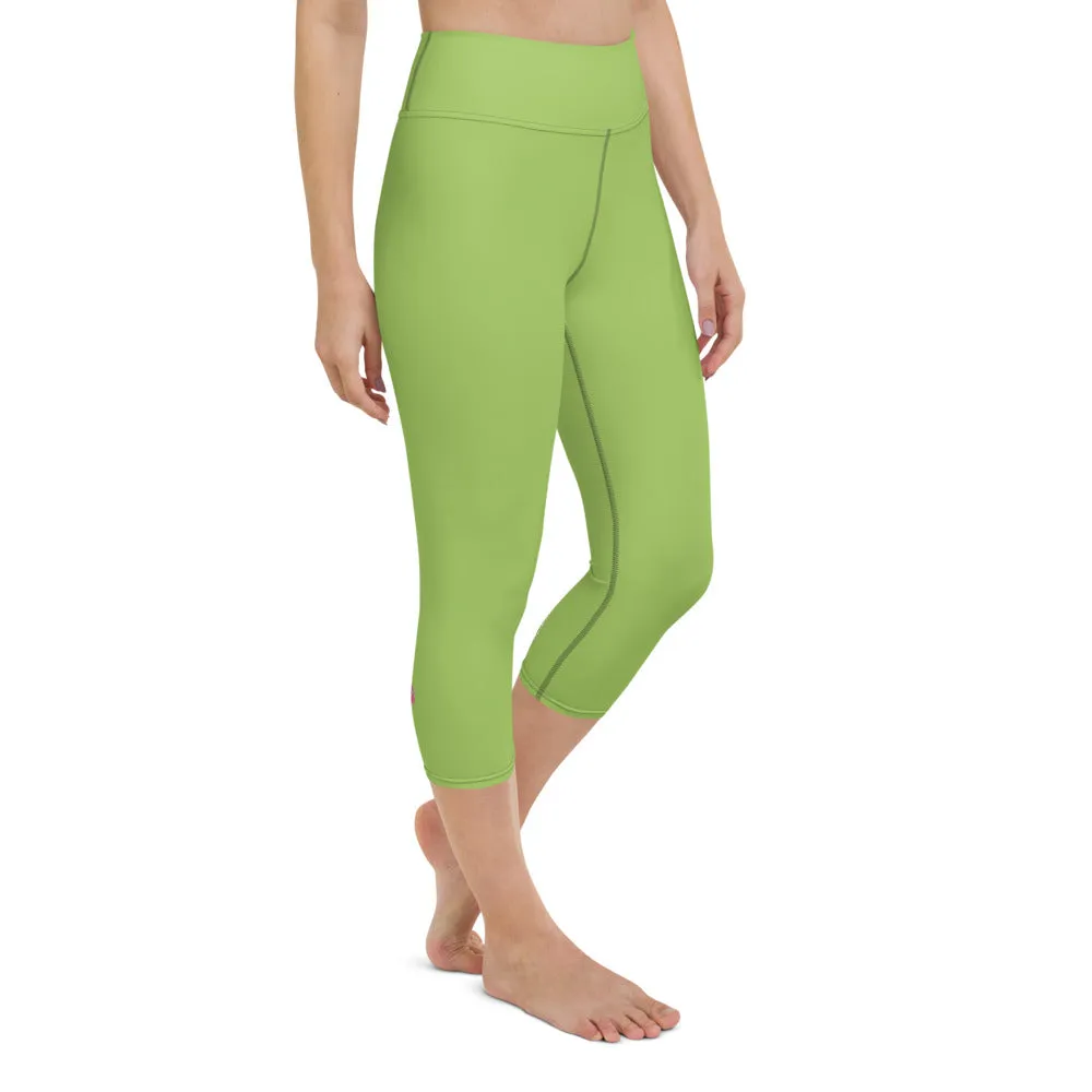 Green Solid Yoga Capri Leggings, Solid Color Pastel Green Women's Capris Tights-Made in USA/EU/MX