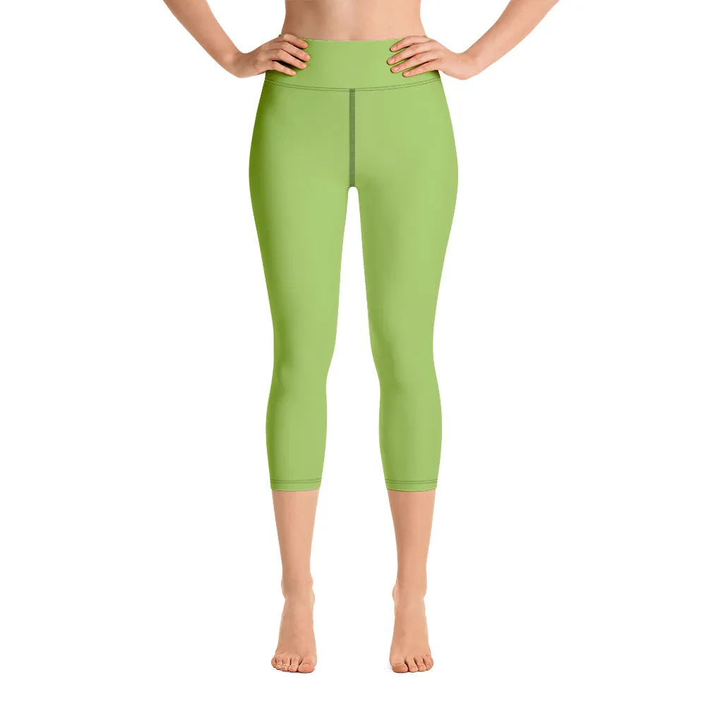 Green Solid Yoga Capri Leggings, Solid Color Pastel Green Women's Capris Tights-Made in USA/EU/MX