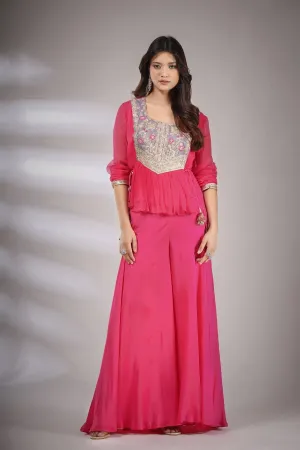 Haseena folk co-ord set in hot pink