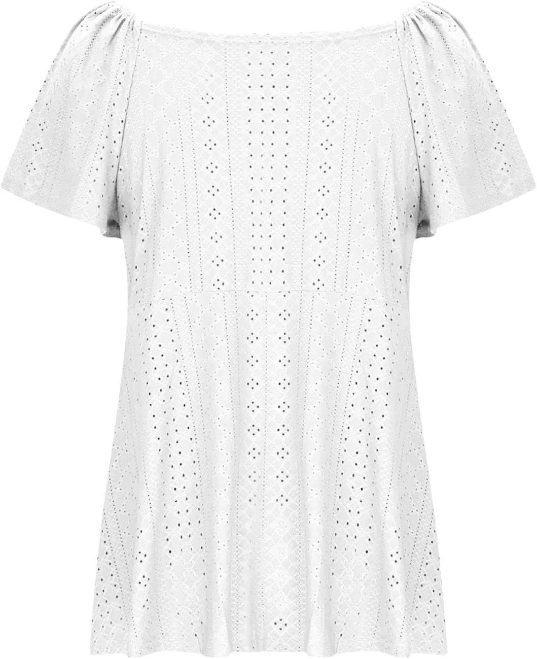 HGps8w Drawstring V Neck Eyelet Tops for Women Dressy Summer Plus Size Peplum Blouses Loose Short Sleeve Casual T-Shirts