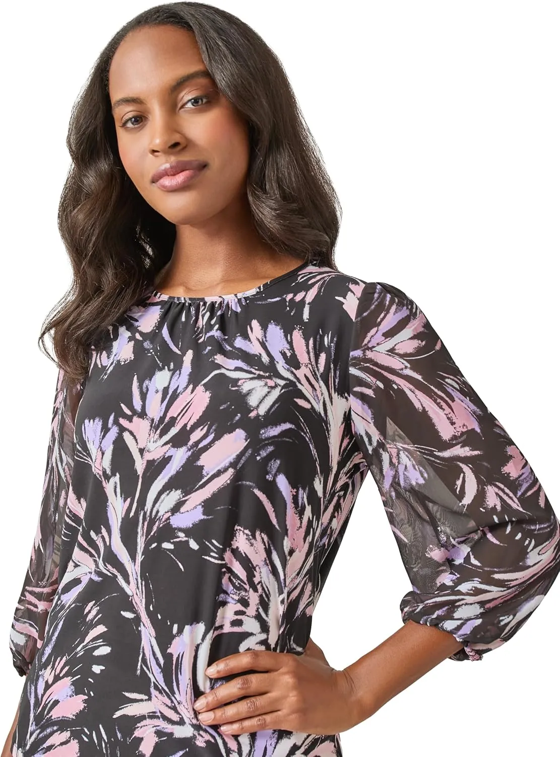 Kasper Women's Printed Ity Shirred Nk Blouson SLV Top W