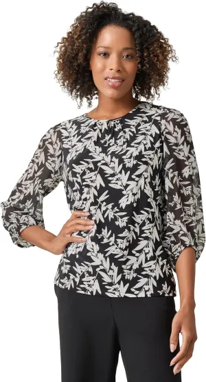 Kasper Women's Printed Ity Shirred Nk Blouson SLV Top W