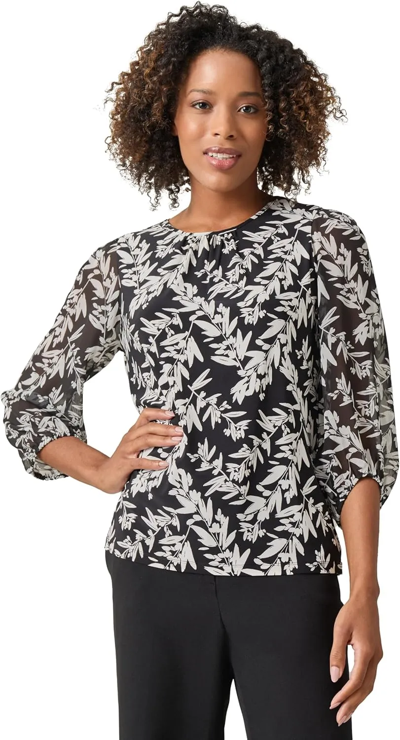 Kasper Women's Printed Ity Shirred Nk Blouson SLV Top W