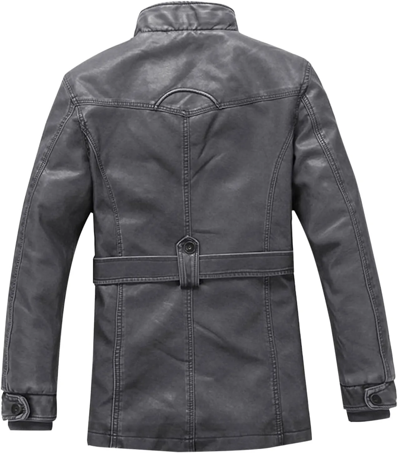 Leather Jacket with Belt Men Stand Collar Moto Jacket Slim Fit Biker Jacket Vintage Faux Leather Winter Jacket
