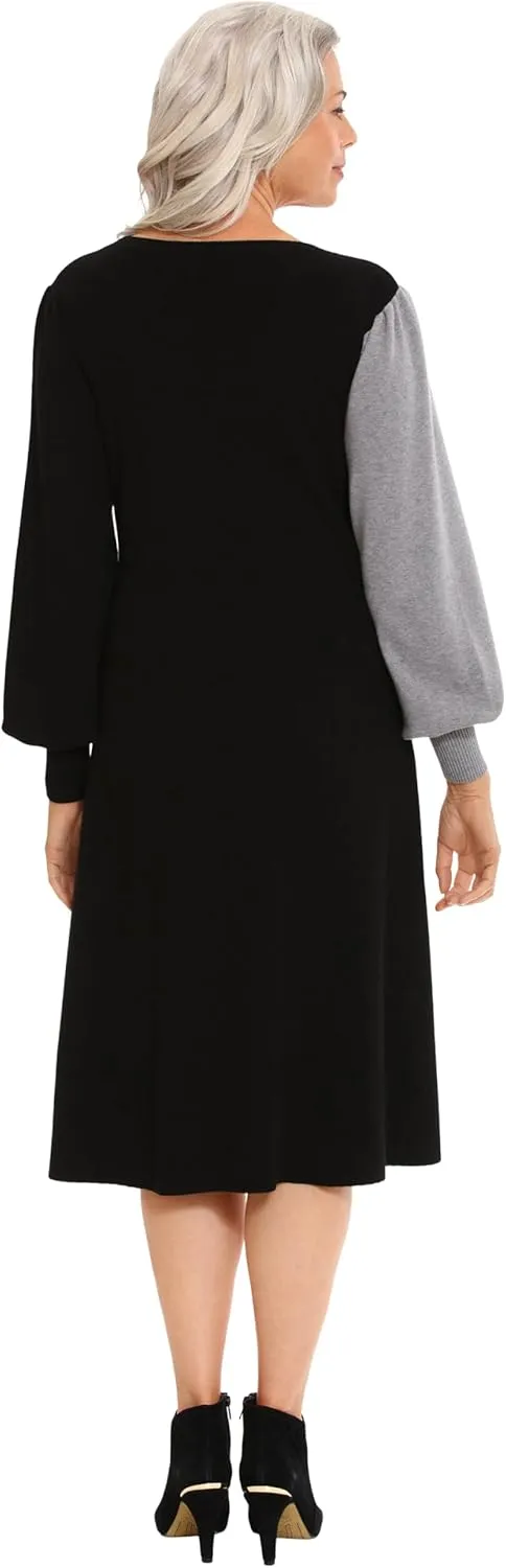 London Times Women's Knit Sweater Print and Solid Fall Holiday Boot Dress