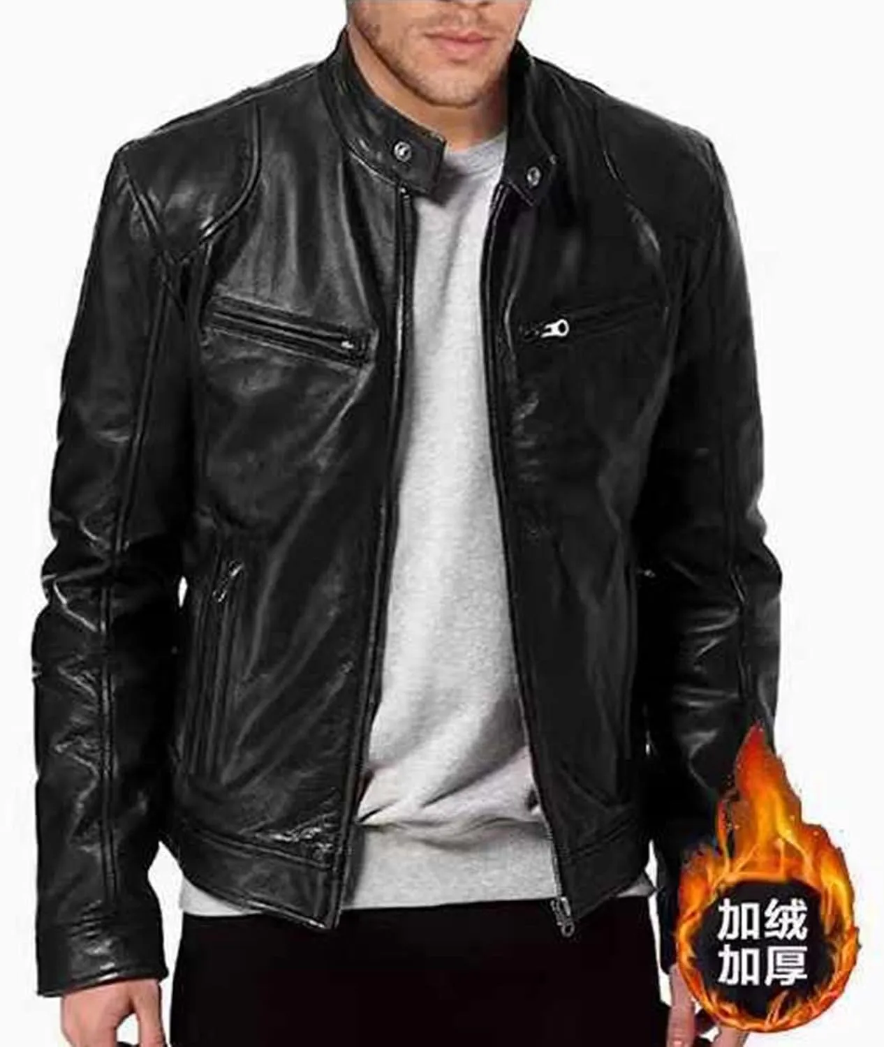 Mens Leather Jacket Stand Collar Moto Jacket Waterproof Motorcycle Jacket Faux Leather Jacket Casual Biker Jacket