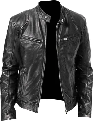 Mens Leather Jacket Stand Collar Moto Jacket Waterproof Motorcycle Jacket Faux Leather Jacket Casual Biker Jacket
