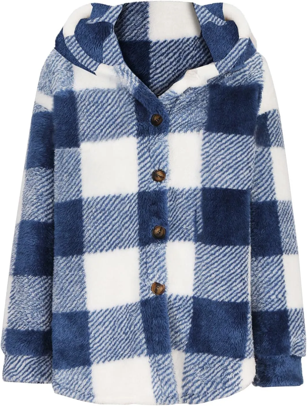 Mens Plaid Jackets 2024 Winter Warm Fuzzy Fleece Cardigans Jackets Plus Size Button Down Long Sleeve Hooded Coat