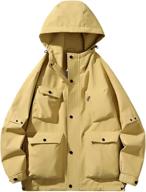 Mens Rain Jackets Waterproof with Hood Zipper Witer Warm Coat Big and Tall Jackets for Men Couples Hiking Clothes