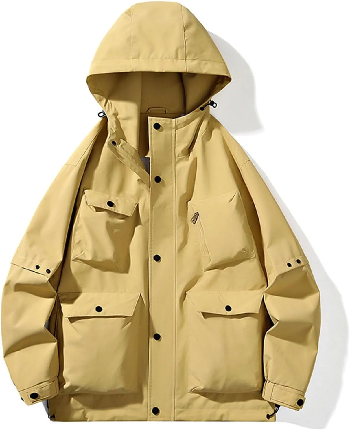 Mens Rain Jackets Waterproof with Hood Zipper Witer Warm Coat Big and Tall Jackets for Men Couples Hiking Clothes