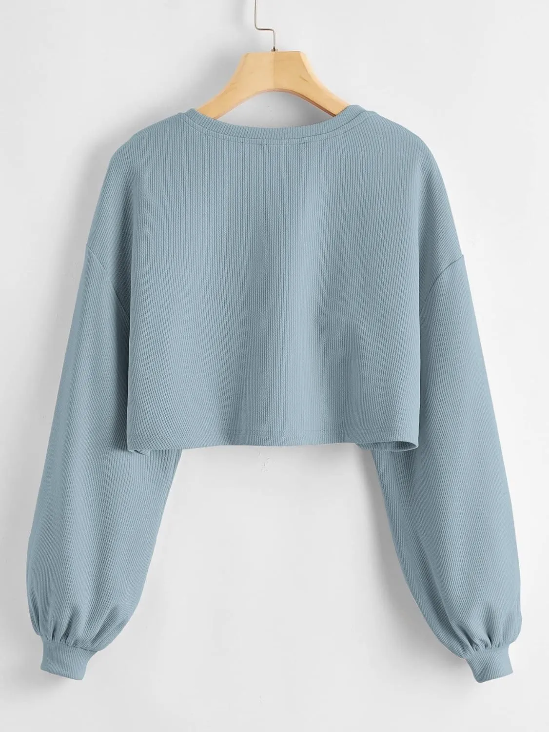 OYOANGLE Women's Casual Basic Crew Neck Raw Hem Crop Sweatshirt Long Sleeve Crop Tops