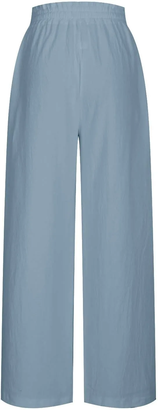 Palazzo Pants High Waist Pants for Women Ruched Elastic Waist Trouser Straight Leg Pants Soft Yoga Pant Lounge Pants