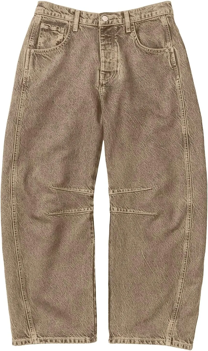 Plus Size Women's Barrel Jeans High Waisted Casual Straight Leg Stretchy Denim Pant Trendy Wide Leg Long Trouser 2024