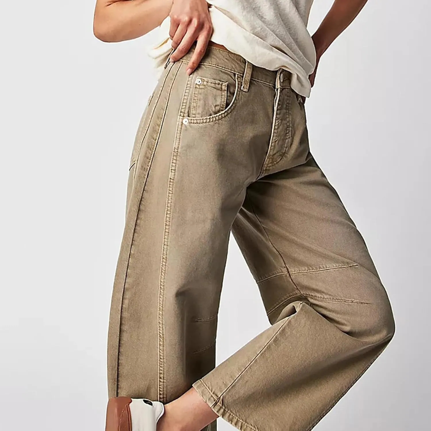 Plus Size Women's Barrel Jeans High Waisted Casual Straight Leg Stretchy Denim Pant Trendy Wide Leg Long Trouser 2024