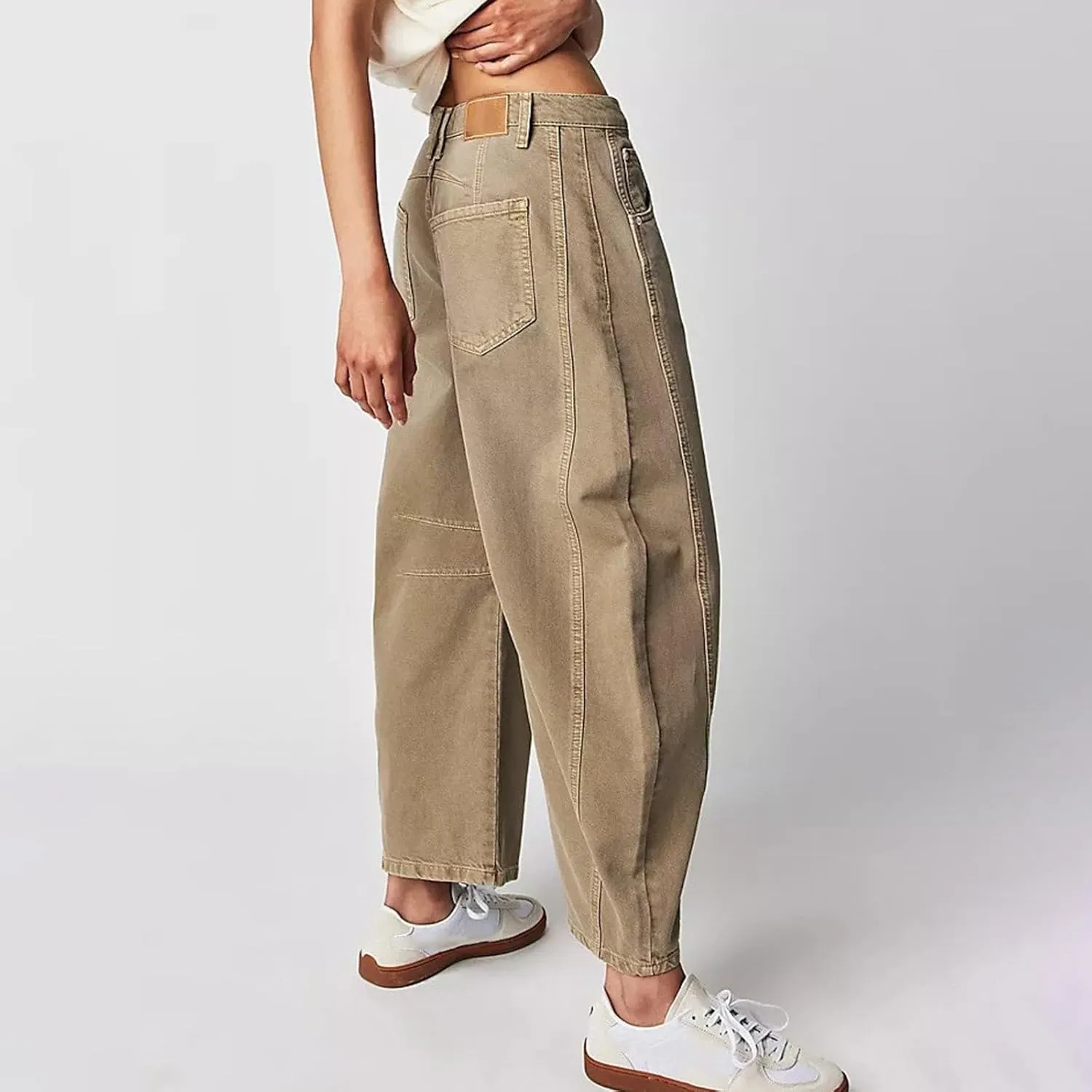 Plus Size Women's Barrel Jeans High Waisted Casual Straight Leg Stretchy Denim Pant Trendy Wide Leg Long Trouser 2024